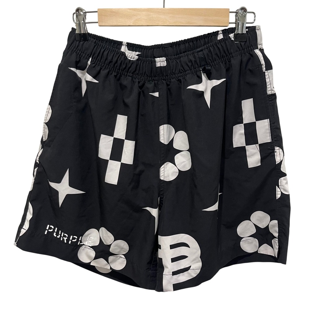 Purple Brand Swim Shorts Mens Medium Black White Graphic Monogram Streetwear